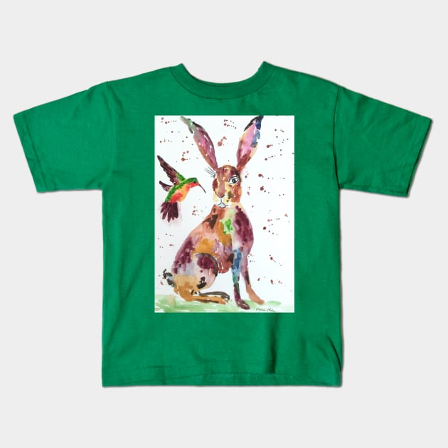 Hare and a Hummingbird Kids T-Shirt by Casimirasquirkyart